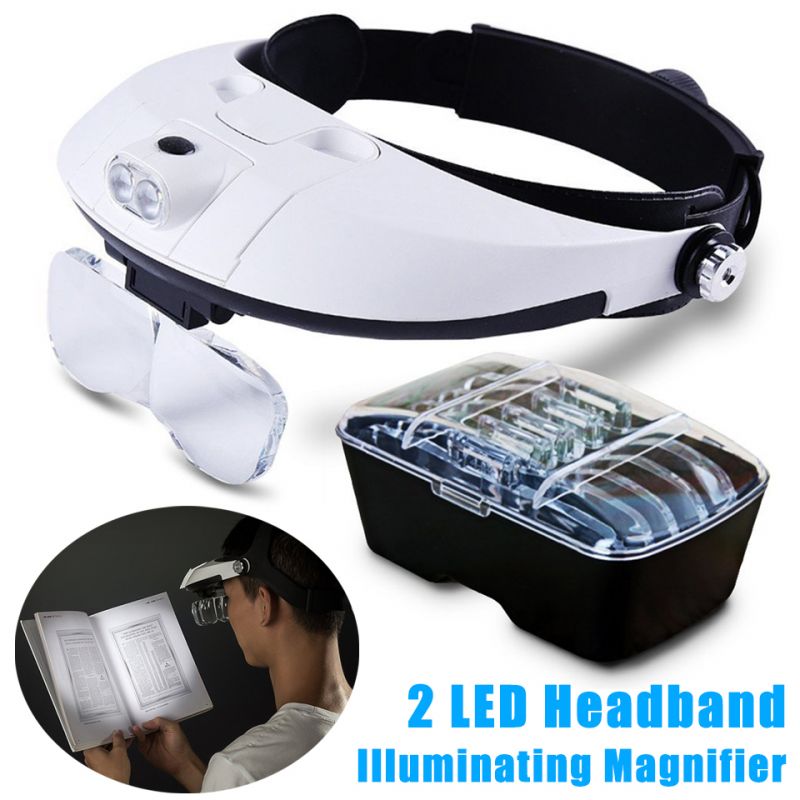 Dual LED headband illuminating magnifier 
